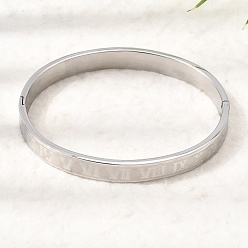Stainless Steel Color 304 Stainless Steel Roman Numerals Hinged Cuff Bangles for Women, Tarnish Free, Stainless Steel Color, Inner Diameter: 2.05x2.44 inch(5.2x6.2cm)