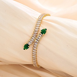 Зеленый Браслеты-цепочки из латуни с паве из кубических цирконий, теннисные браслеты для женщин, реальный 18 k позолоченный, зелёные, внутренний диаметр: 7-1/4 дюйм (18.5 см)