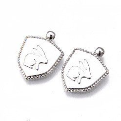 Платина Латунные подвески, без никеля , щит с кроликом, платина, 23.5x18x2 мм, отверстие : 2 мм