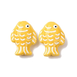 Gold Handmade Porcelain Beads, Hand Painted Ceramic Beads, Fish, Famille Rose Porcelain, Gold, 27~28x20~21x10.5~11.5mm, Hole: 1.8~2.2mm