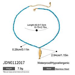 Темно-Голубой 304 подвеска в виде рыбы из нержавеющей стали, ожерелья из стеклянных бусин для женщин, золотые, глубокое синее небо, 15.75 дюйм (40 см), Кулон : 29.4 мм