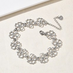 Цветок Браслеты из нержавеющей стали с полыми коваными звеньями для женщин, цвет нержавеющей стали, цветок, 304 дюйм (7.48 см)