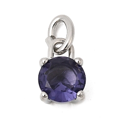 Фиолетовый Тема "камень дня рождения" февраль 304 подвески из нержавеющей стали, круглые, с k 9 стеклом, полировка, с целью перехода в кольце, граненые, цвет нержавеющей стали, фиолетовые, 10.5x7x6 мм, отверстие : 2.2x4.4 мм
