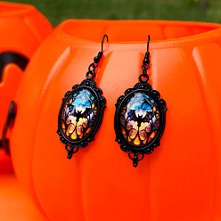 Темно-Голубой Серьги из сплава, чёрные, овал с полосовым узором, глубокое синее небо, 50 мм