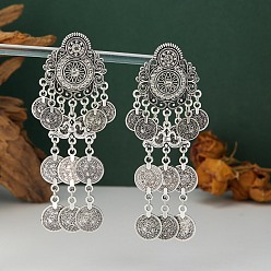 Antique Silver Alloy Crystal Rhinestone Chandelier Earrings for Women, Stud Earrings, Flower, Antique Silver, 98x33mm