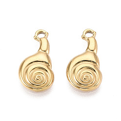 Настоящее золото 18K 304 подвески-улитки из нержавеющей стали, ионное покрытие (ip), реальный 18 k позолоченный, 18x9x2 мм, отверстие : 1.6 мм
