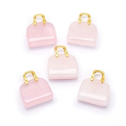 Розовый Кварц Натуральные розовые кварцевые подвески, золотые, пакет, 27~29x24~26x9~13 мм, отверстие : 6 мм