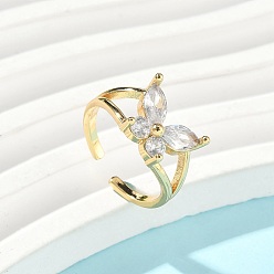 Бабочка Латунные кольца-манжеты с микропаве и прозрачным цирконием для женщин, реальный 18 k позолоченный, бабочка, 0.41 дюйм (1.05 см)