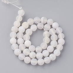 Floral White Natural Fire Crackle Agate Bead Strands, Frosted, Dyed, Round, Floral White, 6mm, Hole: 1.5mm, about 63pcs/strand, 15.7 inch