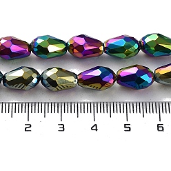 Multi-color Plated Electroplate Glass Bead Strands, Faceted, teardrop, Multi-color Plated, 12x8mm, Hole: 1mm, about 60pcs/strand, 27.5 inch