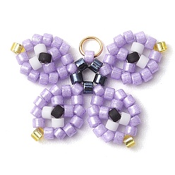 Лиловый Бисер бисерные подвески, с 304 кольцом из нержавеющей стали, бабочки подвески, сирень, 18.5x24.5x2 мм, отверстие : 2.5 мм