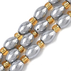 Серебро Гальванические природные друзы геод, рис, с бисером, серебряные, 8~9x6 мм, отверстие : 0.7~0.8 мм, около 18 шт / нитка, 7.76~7.95'' (19.7~20.2 см)