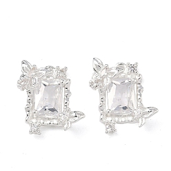 Посеребрённый Подвески из латуни с прозрачным фианитом, прямоугольник с подвесками в виде бабочек, 925 серебро покрытием, 16.5x15.5x6 мм, отверстие : 1.4 мм