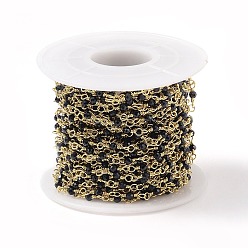 Шпинель Натуральная черная шпинель ручной работы из бисера, с латунной фурнитурой , золотые, несварные, круглые, граненые, с катушкой, 12x1~1.25 мм, бусина : 2~2.5 mm, около 32.8 футов (10 м) / рулон