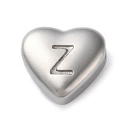 Letter Z 201 Stainless Steel Beads, Stainless Steel Color, Heart, Letter Z, 7x8x3.5mm, Hole: 1.5mm