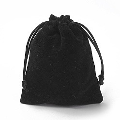 Black Velvet Packing Pouches, Drawstring Bags, Black, 12~12.6x10~10.2cm