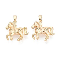 Настоящее золото 18K Латунные подвески, лошади прелести, реальный 18 k позолоченный, 19.5x19x6.5 мм, отверстие : 4.5x2 мм