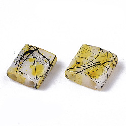Yellow 2-Hole Drawbench Glass Seed Beads, Opaque Spray Painted, Rectangle, Yellow, 5x4.5~5x2~2.5mm, Hole: 0.5~0.8mm