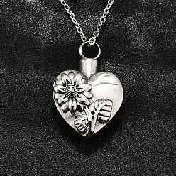 Нержавеющая Сталь Цвет 304 ожерелья с подвеской в виде сердца из нержавеющей стали в виде подсолнуха и гроба, ожерелья из урны с прахом для домашних животных, цвет нержавеющей стали, 21.57 дюйм (54.8 см)