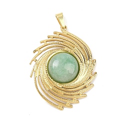 Зеленый Авантюрин Естественный зеленый авантюрин подвески, спиральный овальный глаз 304 подвески из нержавеющей стали, золотые, ионное покрытие (ip), 35.5x26.5x5.5 мм, отверстие : 5x3 мм