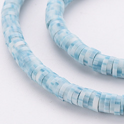 Light Blue Handmade Polymer Clay Bead Strands, Heishi Beads, for DIY Jewelry Crafts Supplies, Disc/Flat Round, Light Blue, 4x0.5~1mm, Hole: 0.9mm, about 320~450pcs/strand, 15.35 inch~16.92 inch(39~43cm)
