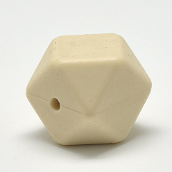 Wheat Food Grade Eco-Friendly Silicone Beads, Chewing Beads For Teethers, DIY Nursing Necklaces Making, Faceted Cube, Wheat, 17x17x17mm, Hole: 2mm