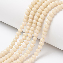 Blanc Antique Perles de verre opaques de couleur unie, facette, rondelle, blanc antique, 3.5~3.8x3mm, Trou: 0.4mm, Environ 113~115 pcs/chapelet, 32~33 cm