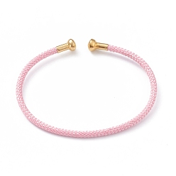 Pink Braided Carbon Steel Wire Bracelet Making, with Golden Plated Brass End Caps, Pink, 0.25cm, Inner Diameter: 2-3/8 inch(6.1cm)