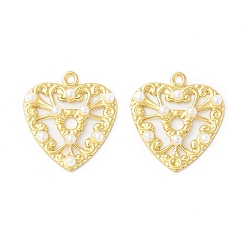 Настоящее золото 18K Стойки обшивки латунные подвески, долговечный, с имитацией жемчужные бусины акриловые, без кадмия, без никеля и без свинца, сердце, реальный 18 k позолоченный, 19x17x2.5 мм, отверстие : 1.4 мм