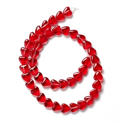Red Transparent Glass Beads Strand, Heart, Red, 7.5~8.5x8~8.5x4~4.5mm, Hole: 1mm, about 44~45pcs/strand, 12.56~12.87 inch(31.9~32.7cm)