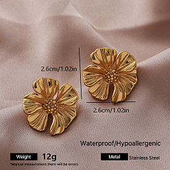 Flower 304 Stainless Steel Stud Earrings for Women, Golden, Flower, 26x26mm