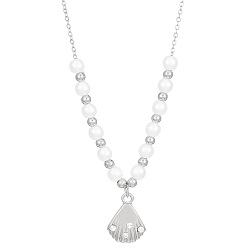 Платина Подвеска в форме ракушки из сплава с кристаллами и стразами, круглая пластиковая имитация жемчуга, ожерелья для женщин, белые, платина, 18.90 дюйм (48 см)
