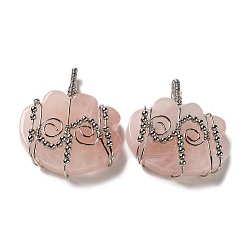 Rose Quartz Natural Rose Quartz Copper Wire Wrapped Pendants, Cloud Charms with Brass Beads, Rack Plating, Platinum, 47~50x44.5~45x11~12mm, Hole: 6x5.5mm