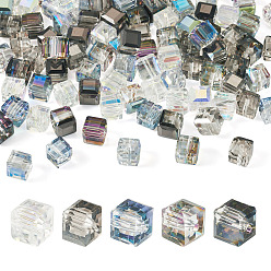 Mixed Color 100Pcs 5 Colors Electroplated Glass Beads, Cube, Faceted, Mixed Styles, Mixed Color, 7x7x7mm, Hole: 1.6mm, 20pcs/style