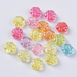 Gemischte Farbe Transparente Acryl Perlen, ab Farbe plattiert, Blume, Gemischte Farbe, 10.5x5.5 mm, Bohrung: 1.8 mm, ca. 1720 Stk. / 500 g
