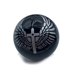 Cross Украшения из натурального обсидиана с пескоструйной обработкой, для домашнего офисного стола, круглые, крестик, 50 мм
