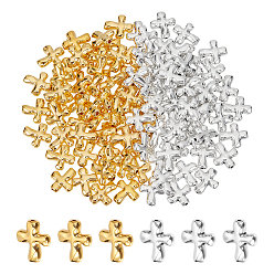 Золотой & Серебряный 100шт 2 цвета бусины из сплава, без кадмия и без свинца, крестик, золотой и серебряный, 14x12.5x4 мм, отверстие : 2 мм, 50 шт / цвет