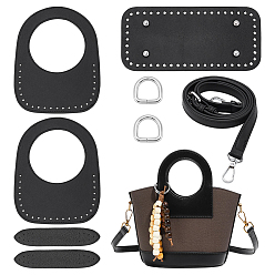 Черный Набор для вязания своими руками: портативная сумка и сумка через плечо, Включая ремешок, ручки, дно и фурнитуру сумки из искусственной кожи., легкосплавные кольца, чёрные, 1030x15.5x2.5 мм