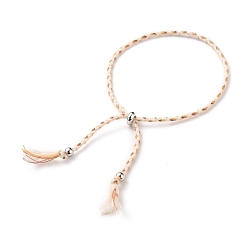 Античный Белый Регулируемые плетеные хлопковые шнуры, изготовление браслетов-слайдеров, с латунной бисера, платина, старинный белый, 2-3/8~3-1/2 дюйм (6.2~9 см)