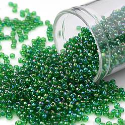 (167B) Transparent AB Grass Green Круглые бусины toho, японский бисер, (167 б) прозрачный ab трава зеленый, 11/0, 2.2 мм, отверстие : 0.8 мм, Около 5555 шт / 50 г