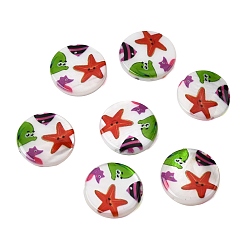 Морская звезда Плоские круглые бусины из натуральных пресноводных ракушек с принтом в виде морских волн, морская звезда, 15.5x3~3.5 мм, отверстие : 0.8 мм