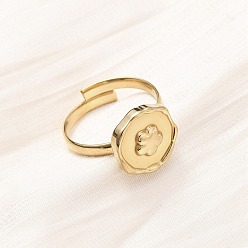 Золотой 304 из нержавеющей стали Манжета кольца для женщин, плоские круглые с цветком, ионное покрытие (ip), золотые, 13x12.5 мм, внутренний диаметр: 17 мм