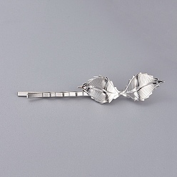 Платина Железа заколки для волос, с латунной фурнитурой , лист, платина, 72x4.5 мм, лист: 42x14 мм