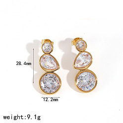 Золотой Серьги-гвоздики в форме капли 304 из нержавеющей стали с микропаве из прозрачных кубических цирконий, золотые, 28.4x12.2 мм