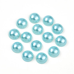 Бледно-бирюзовый Абс пластмассовые имитационные жемчужные кабошоны, полукруглый, бледные бирюзовая, 12x6 мм