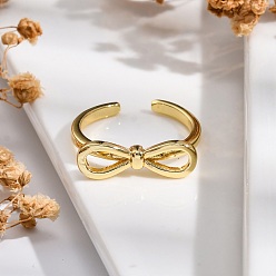 Настоящее золото 18K Кольца-манжеты для женщин из латуни с покрытием стойки, долговечный, бантом, реальный 18 k позолоченный, 6x18.5 мм, регулируемый