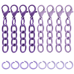 Purple 20Pcs 2 Colors Baking Paint Iron Curb Chain Extender & 20Pcs 2 Colors Baking Paint Alloy Open Jump Rings Findings Kits, Purple, 43mm