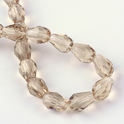 BurlyWood Transparent Glass Bead Strands, Faceted Teardrop, BurlyWood, 8x6mm, Hole: 1mm, about 65pcs/strand, 17.99 inch(45.7cm)