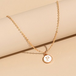 Letter P Сплав белого эмалевого диска с инициалами подвески ожерелья для женщин, золотые, Письмо P, 17.72 дюйм (45 см)
