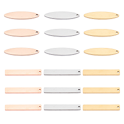 (52) Непрозрачная лаванда Шкентели нержавеющей стали, штамповка пустой метки, лазерная резка, прямоугольник и конский глаз, разноцветные, 29.5~32x5~7x0.5 мм, отверстие : 1.4 мм, 12 шт / коробка